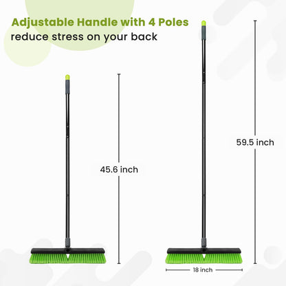18” Indoor Shop and Garage Push Boom with Soft Bristles, Heavy Duty Brush Broom with 59” Long Handle for Commercial & Residental Floor Cleaning Sweeping