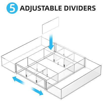 Marbrasse Expandable Desk Drawer Organizer, Clear Plastic Drawer Organizer Tray with 10 Adjustable Compartments, Desk Organizers and Accessories, 5 Drawer Dividers for Office Supplies, Makeup(Clear)