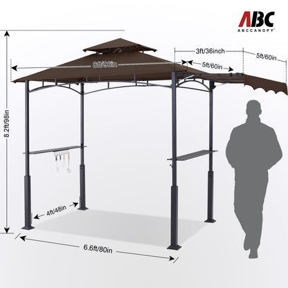 ABCCANOPY Grill Gazebo with Extra Awning - 11x5 Outdoor BBQ Canopy Shelter with 2 Led Lights for Patio Backyard Grilling (Coffee)
