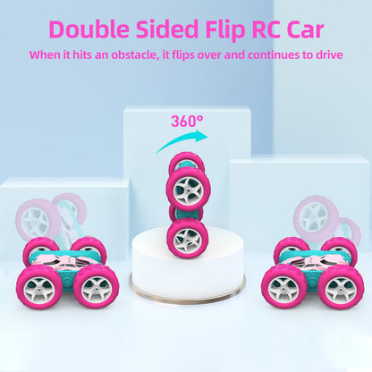Hamdol Pink Remote Control Car for Girls, 360° Flipping Stunt Car with LED Headlights, Rechargeable 4WD Electric Toy Vehicle, Princess Gift for 6 7 8 9 10 11 Year Old Girls, Birthday & Christmas Toy