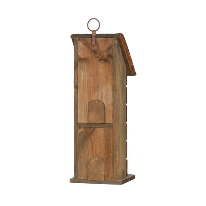 Glitzhome Bird Houses for Outside, 14.45" H Wooden Garden Hanging Bird House Two-Tiered Distressed with Flowers Decorative Birdhouse for Outdoors