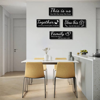 IDATOO 4 PCS Home Wall Decor Signs, Rustic Wooden Living Room Hanging Decorations with Quotes THIS IS US/TOGETHER/BLESS THIS/FAMILY, Housewarming Gifts for Wedding Kitchen