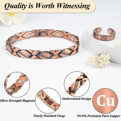 Vicmag Copper Bracelet for Women Ultra Strength Magnetic Bracelets with Effective Magnets 99.9% Pure Copper Jewelry Present with Adjustment Tool