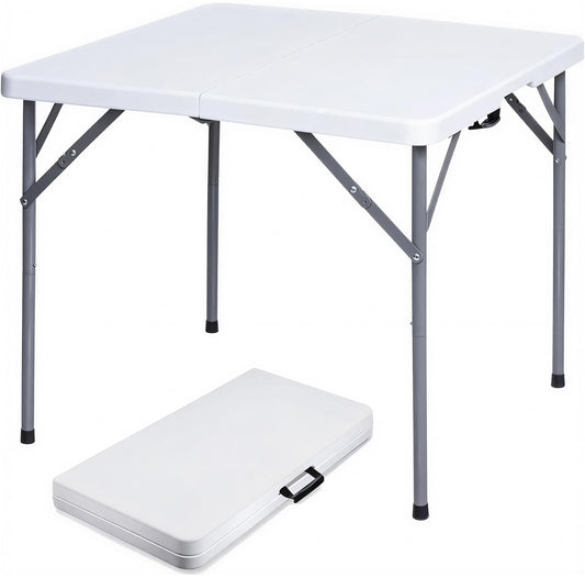 Lakhow 34" Square Folding Table, Fold-in-Half Utility Dining Portable Table Heavy Duty HDPE Plastic Foldable with Carrying Handle Indoor Outdoor for Picnic, Party