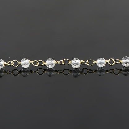 JOR Natural White Topaz Beaded Rosary Anklet, Handmade Craft, Anklet Beads Bracelet, Chakra Healing Anklet, Gemstone Women Jewelry, Dainty Gold Plated Anklet 9 inch + 2 inch (1pcs)