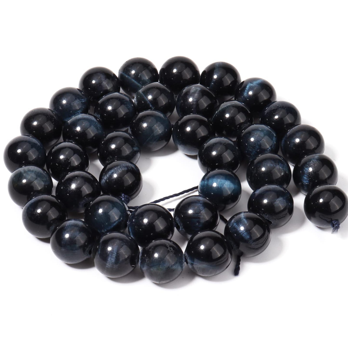 35pcs 10mm Natural Blue Black Tiger Eye Gemstone Beads Energy Healing Crystal Round Loose Stone Beads for Jewelry Making, DIY Bracelets Necklaces