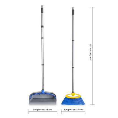 Broom with Dustpan Combo Set - Made in Italy, Broom and Dustpan Set with Long Handle | Durable Dust Pan & Broom Set for Home, Office & Commercial Cleaning