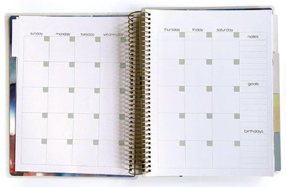 Paper House Productions 12 Month Undated 9.5" Planner with Month and Event Flag Stickers - Watercolor Flora