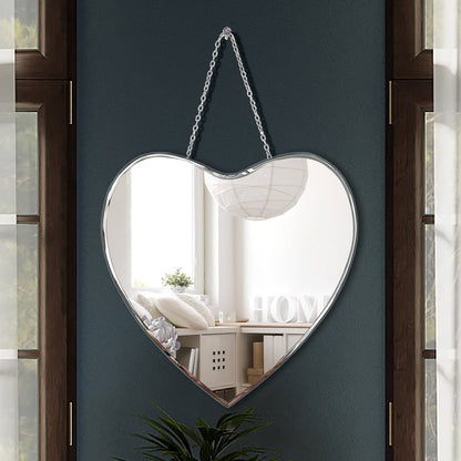 QMDECOR Heart Shaped Mirror with Iron Chain for Wall Decor 12x12 inch Wall Hang Real Glass Frameless Decorative Mirror Glam
