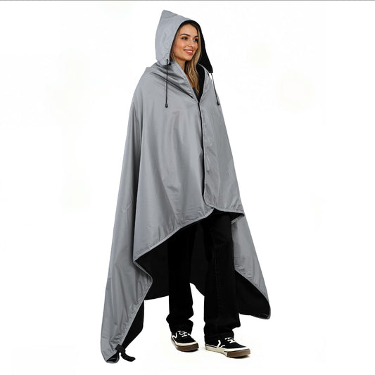 KawaGebo Kamp Fleece Waterproof Outdoor Blanket - Windproof Stadium Blanket for Camping, Picnics, and Sports Stay Dry and Comfortable 80"x 58"(Hoodeed, Gray)