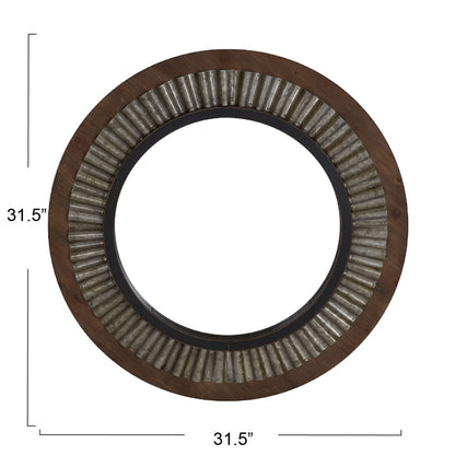 Household Essentials Household Essentials Wood Framed Sunburst Metal Mirror, Brown