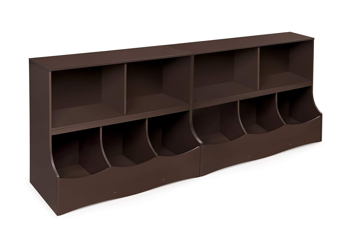 Badger Basket Multi-Bin Toy Storage Organizer and Bookshelf - Kids Cubby Shelf with 3 Bins, 2 Open Shelves, Top Display Surface - Wood Storage Unit for Playroom or Bedroom - Espresso