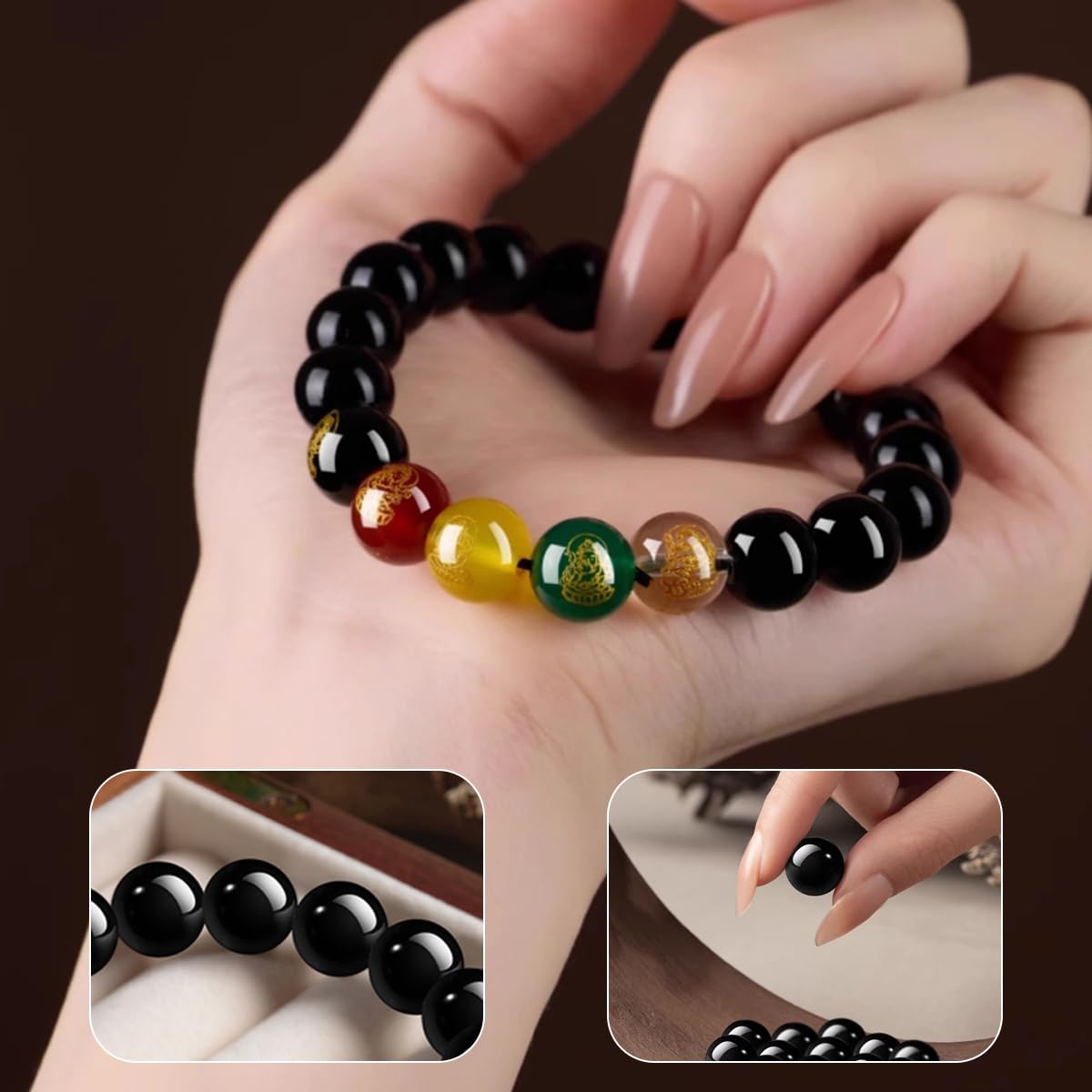 SoulPulse Obsidian Chinese Feng Shui Wealth and Luck Bracelet for Women to Attract Money,Wealth,Success,Obsidian Beaded Money Bracelets for Women（10mm）