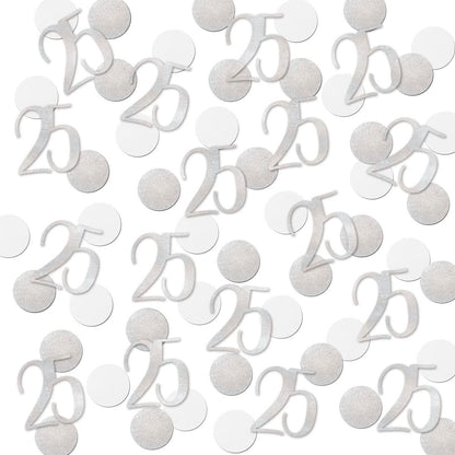 Silver Glitter 25 Confetti, 25th Birthday Number Confetti, 200pcs Anniversary Party Table Decoration Supplies