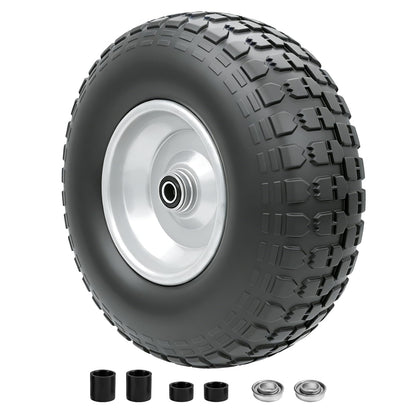 Sutmorly 4.00-6 Tire and Wheel Flat Free,13" Solid Tires with 5/8" Axle Bore Hole and Double Sealed Bearings, Perfect for Wheelbarrow, Garden Cart, Wagon, Dolly (1 Pack)