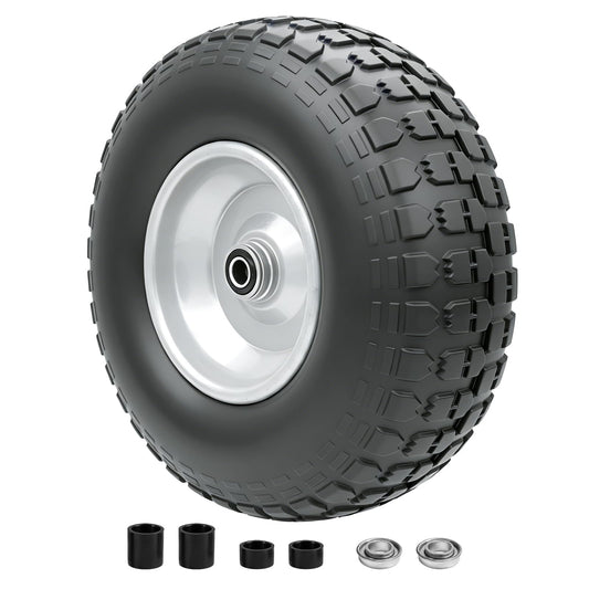 Sutmorly 4.00-6 Tire and Wheel Flat Free,13" Solid Tires with 5/8" Axle Bore Hole and Double Sealed Bearings, Perfect for Wheelbarrow, Garden Cart, Wagon, Dolly (1 Pack)