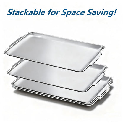 16.3" x 11" Large Serving Platters, Stainless Steel Heavy-Duty Large Serving Trays, Silver Rectangular Plates for Food, Fruit, Party, Wedding, Christmas, Chip and Scratch Resistant
