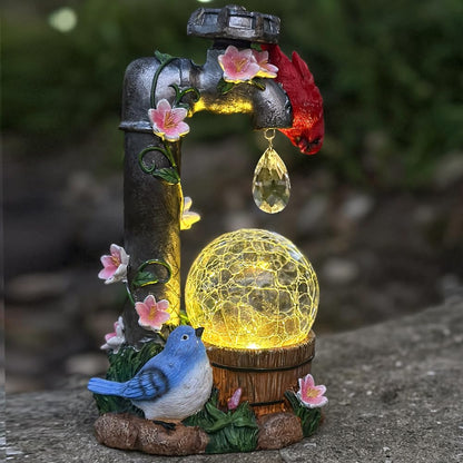 ZYLiWoo Solar Cardinal Garden Statue Decoration, Water Faucet and Solar Light Glass Ball, Outdoor Resin Garden Statue, Cardinal Gift, Women's Mother's Birthday Gift, Size 9.45 inches