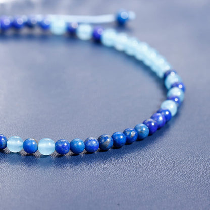 Jewever Agate Beads Anklet Bracelet for Women Healing Energy Crystals and Gemstones Beach Foot Beaded Jewelry Gifts (Blue Agate/Lapis lazuli)