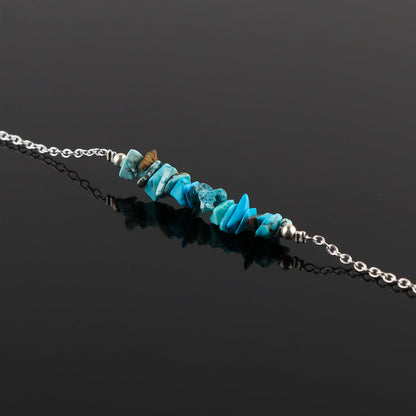 Gemimpression Handmade Turquoise Chips Bar Bracelet – Natural Energy Healing Crystals – Silver Plated Adjustable 8 Inch Chain – Christmas Gift