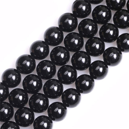 GEM-Inside Natural 8mm Round Black Tourmaline Gemstone Loose Beads Energy Power Beads for Jewelry Making 15"