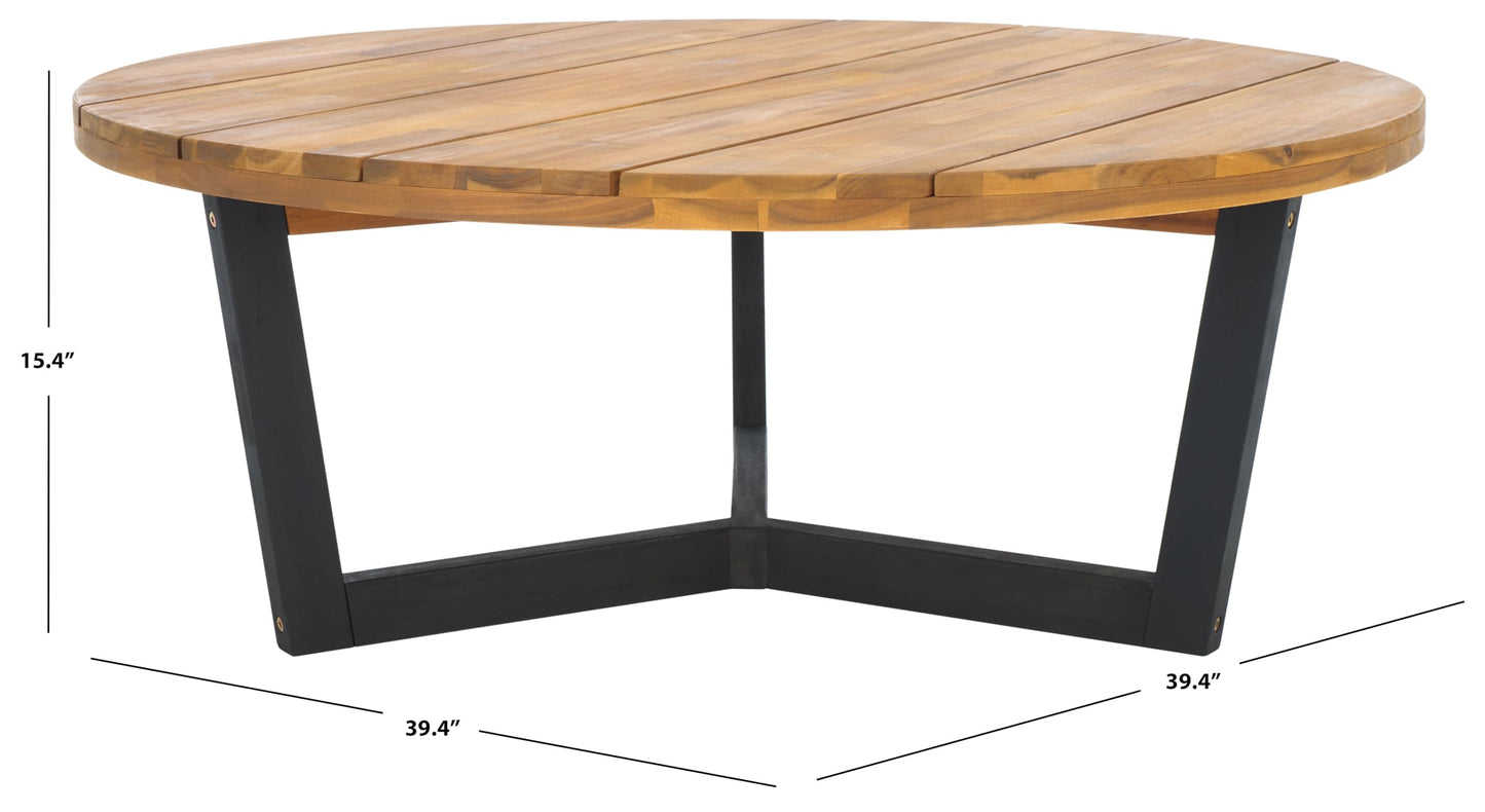 SAFAVIEH Outdoor Collection Leo Natural/Black Solid Wood Round Coffee Table