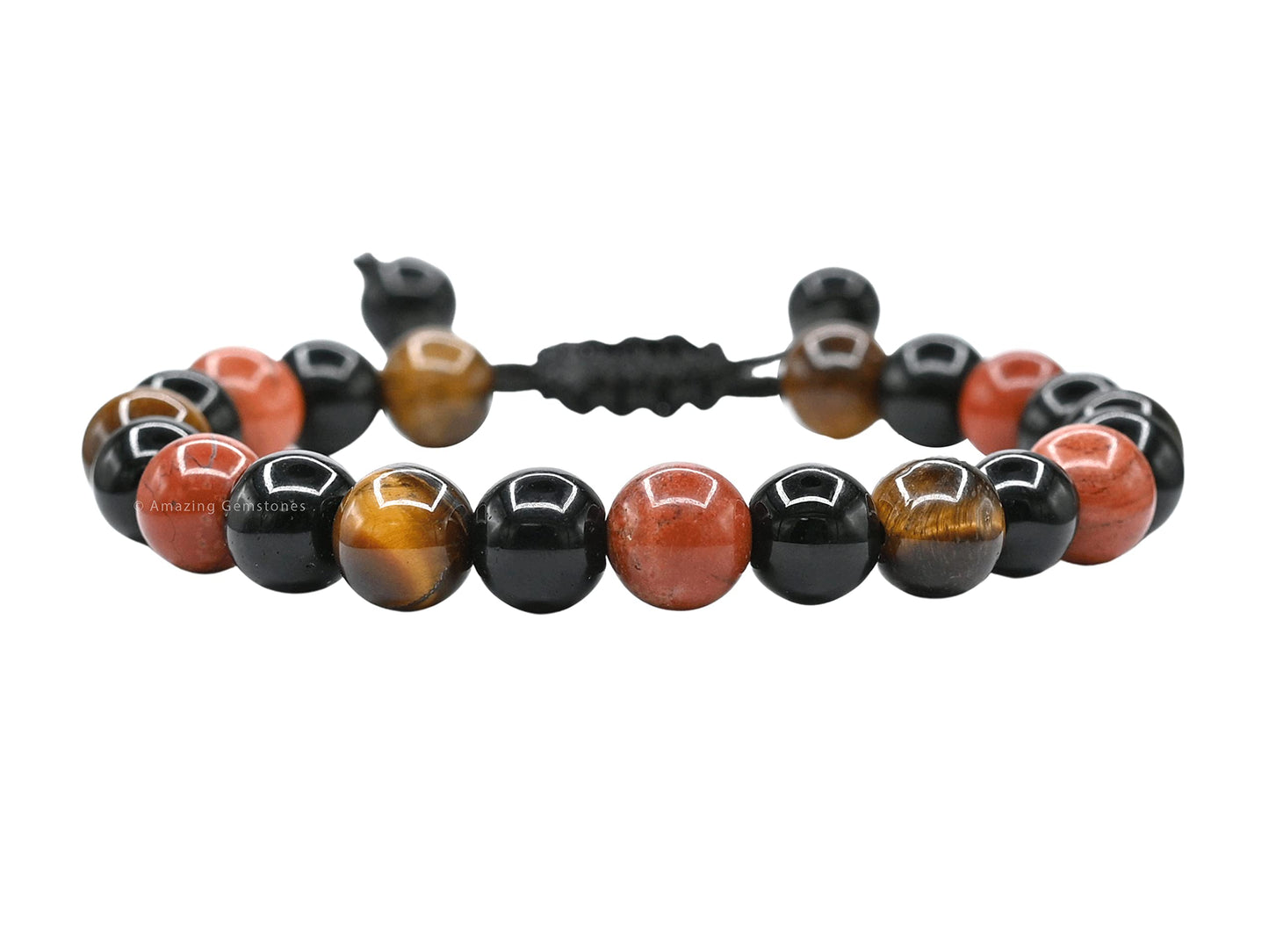 Amazing Gemstone Anti Bullying Manifestation Bracelets - Black Obsidian Tiger Eye Red Jasper Bracelet Set for Healing Calming Anxiety Stress Relief Gifts Pulseras Para Hombres Mujer (Adjustable)