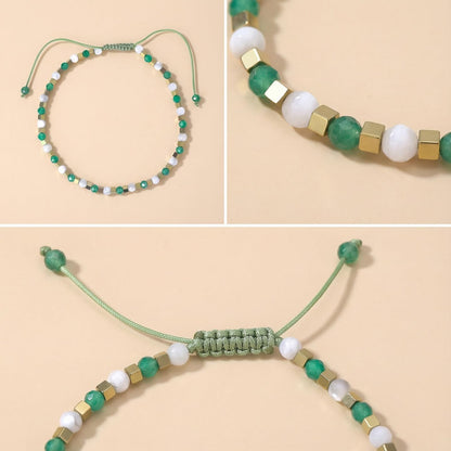 BEADSENER Green Agate Adjustable Charming Bracelet for Women, 3mm Natural Shell Gemstone Hematite Stone Beads, Pull String Slider Metal Free Design Waterproof, Gift for Her Daily Wear