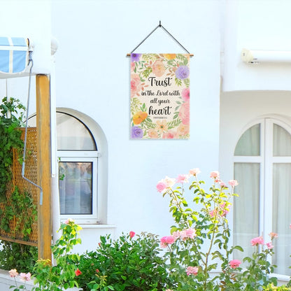 Gkodw Trust In The Lord With All Your Heart Garden Flag, Funny Floral Welcome Spring Summer Yard Flag, Christian Flags for Outside, Bible Verse Religious Garden Flags, Christian Yard Sign Lawn Décor