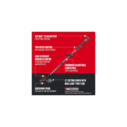 CRAFTSMAN V20 WEEDWACKER Cordless String Trimmer with QUICKWIND, 4 Ah Battery, Charger, and Spool Included (CMCST920M1), Red and Black