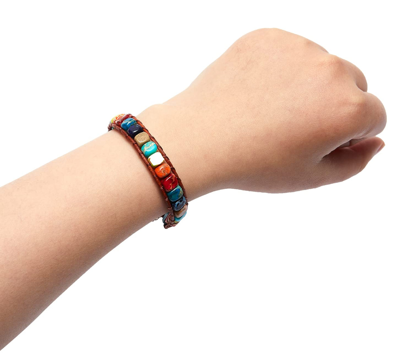 ZOSOJONA 7 Chakra Bracelet Bohemian Handmade Leather Wrap Healing Protection Natural Stone Yoga Beaded Bracelets Boho Friendship Jewelry (Chakra #2)