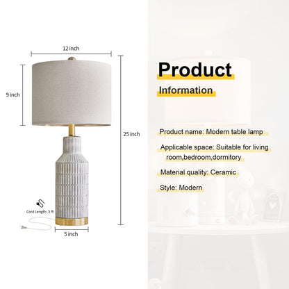USumkky 25" Table Lamps Set of 2 - Modern Bedside Lamps for Living Room - White Washed Ceramic Nightstand Lamps for Bedroom