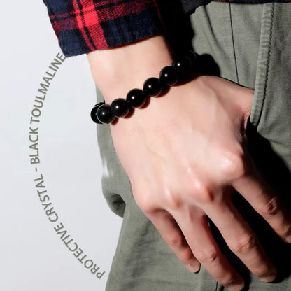 12MM Black Tourmaline Crystal Bracelet, 3A Grade Real Gemstones Stretch Bracelet, Come with Extra Beads & Beaded Tools Kit, Fit 8" Wrist Size, Perfect choice for Friends | Familys