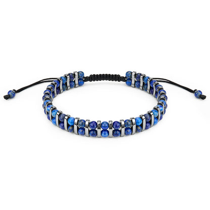 MAIYIDACK Double Row Lapis Lazuli Hematite Energy Art Jewelry, 3-in-1 Triple Protection Bracelet for Intuition & Wisdom, Spiritual Men & Women, Reiki Healing Gift (Lapis Lazuli)