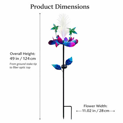 Solar Hummingbird Wind Spinner Outdoor 49 Inch Lotus Flower Metal Garden Windmill for Yard and Color Changing Fiber Optic Solar Yard Art Kinetic Wind Spinner Gift for Women Mother's Day Garden Gift