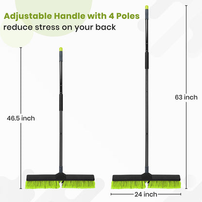 3 PK 24" Push Broom Outdoor, Heavy Duty Broom with 63" Long Handle, Shop Garage Broom with Stiff Bristle for Indoor Outdoor Floor Cleaning, Garden Patio Deck Warehouse Lawn Driveway Scrubbing