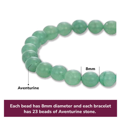 Crystal Vibe Natural Green Aventurine Bracelet - Wealth Bracelet - Money Bracelet for Prosperity - Healing Crystal Beaded Bracelet for Women Men - Adjustable Size