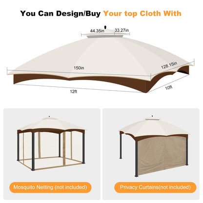 10 x 12 Replacement Gazebo Canopy Top for Lowe's Allen Roth Gazebo Double-Tier Gazebo Roof Cover with Air Vent Heavy Duty Canopy Roof Gazebo Top 10X12 Gazebo Cover for Shop, Garden, Yard (Beige)