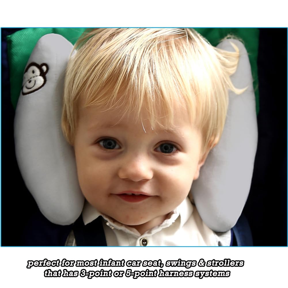StoHua Baby Travel Pillow, Adjustable Head Neck Pillow for Infant Car Seat, Stroller Headrest Pillow for Infants, Banana Travel Headrest Pillow, Comfortble Toddler Neck Pillows for Pushchair, Gray