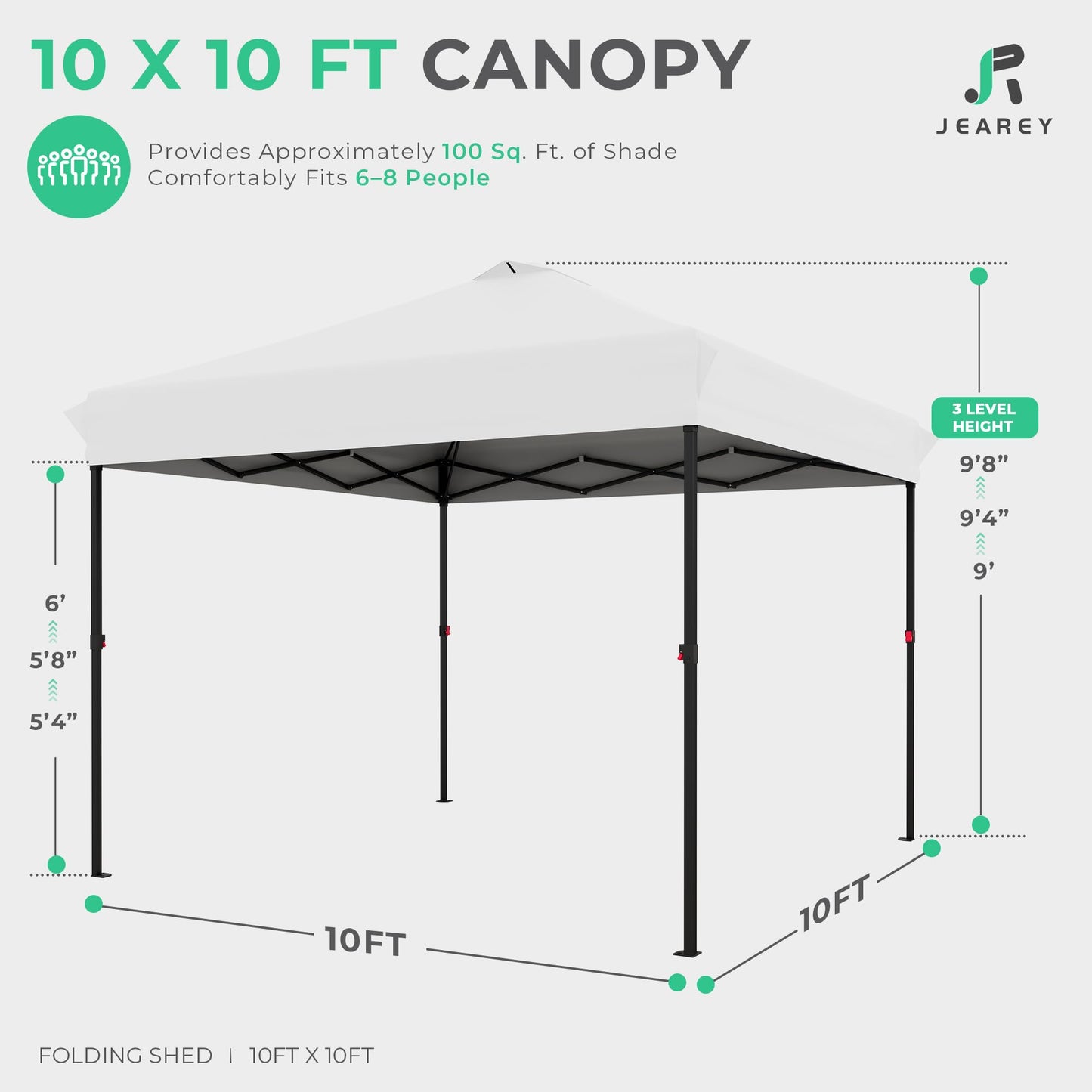 JEAREY 10x10 Pop Up Canopy Tent, Heavy Duty Outdoor Canopy with 1-Push Instant Setup, Commercial Tent with Roller Bag, 4 Sandbags and 8 Stakes, Water-Resistant, White