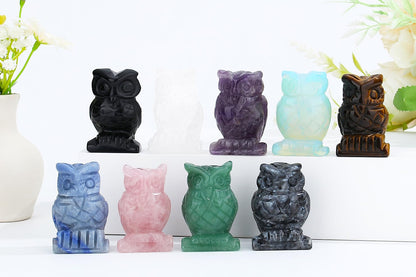 YATOJUZI 2” Owl Decors Natural Black Labradorite Crystals Stones Cute Decor Polished Hand-Carved Sculpture Statue Figurines Gemstone Home Office Desk Decoration Reiki Energy Gifts