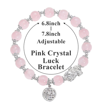 SoulPulse Lucky Pixiu Feng Shui Money Bracelet to Attract Wealth and Money,Elastic Pink Crystal Beaded Bracelets for Women Men,Fashion Charm Bracelet used for Work,Casual and Daily Wear
