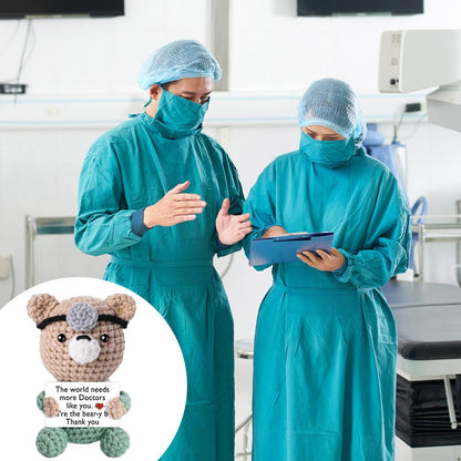 WJPOQ Doctor Gifts for Women Appreciation Gift, Doctor Mini Crocheted Bear Emotional Support Plush Crochet Animal Alreadymade Gifts