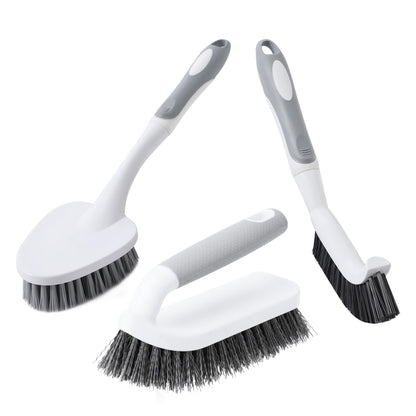 CLEANHOME 3 Pcs Scrub Brush,Multifunctional Cleaning Brush Set with Non-Slip Handle and Sturdy Bristles,Scrub Brushes for Cleaning Bathroom,Kitchen,Grout,Tile,Grey