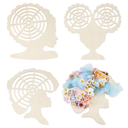 BENECREAT 3Pcs Wood Wreath Forms, Girl Head-Shaped Wood Frames (3 Styles), Light Yellow DIY Wreath Making Kit for Holiday Home Decor & Handmade Gift Creation