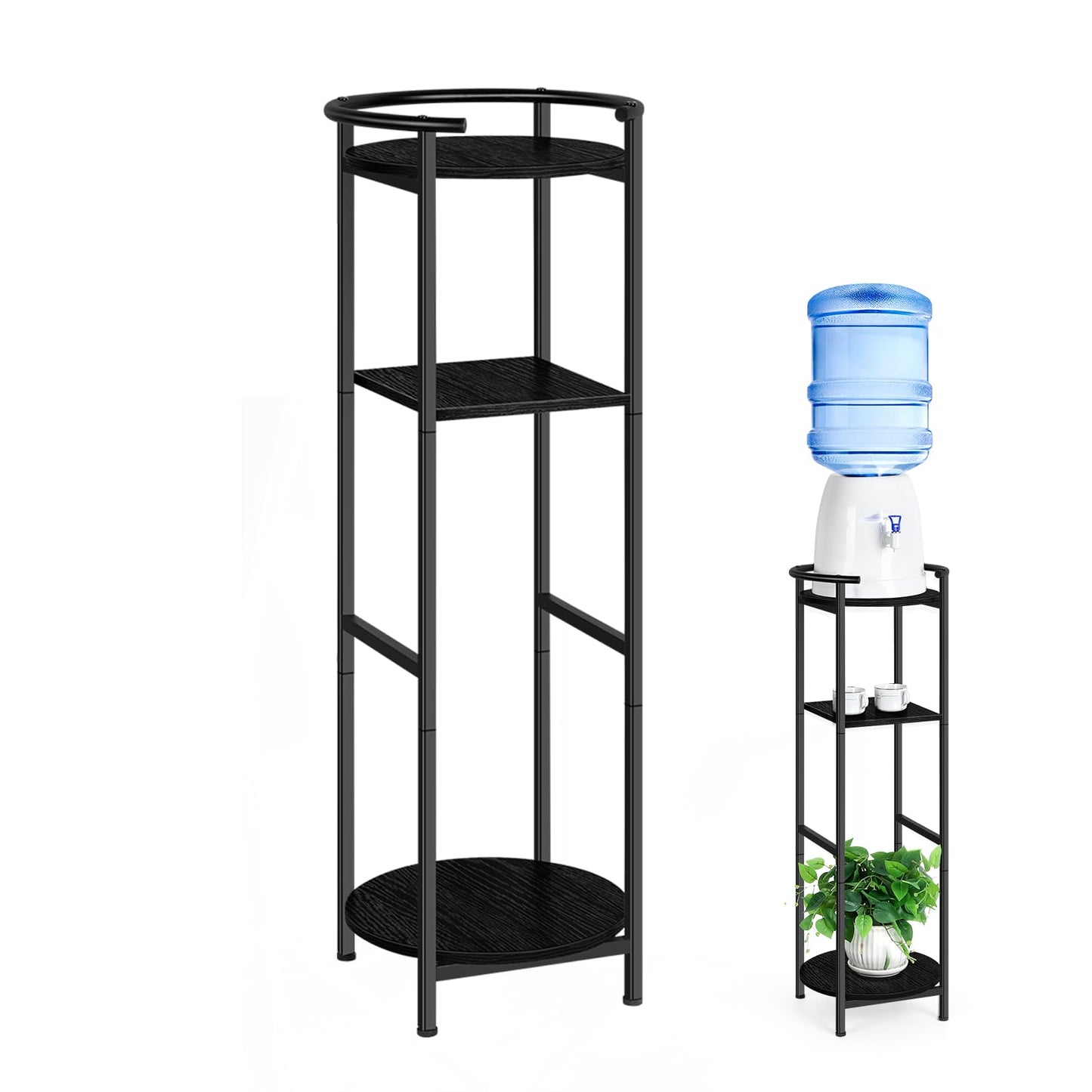 OYEAL Drink Dispenser Stand 3-Tier Water Bottle Jug Holder with 2 Storage Shelves, Multi-Tier Plant Shelf for Ceramic Water Dispenser, Water Filter Bottle, Water Crock Dispenser, Plants, Black