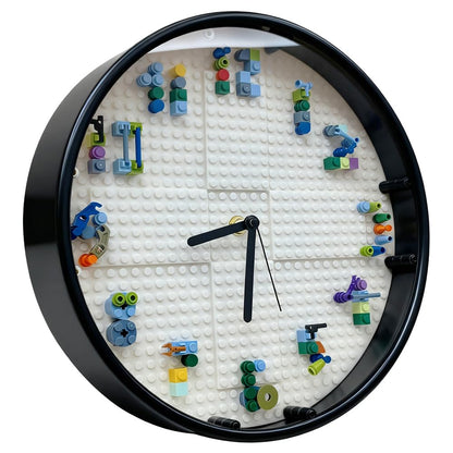lycnufrewolf DIY Building Block Clock, Kids' Wall Clocks, Kids' Room Decorations, Wall Decor for Game Rooms and Children's Bedrooms, Creative, Cool & Cute Style, Boys' Birthday Gifts (White Frame)