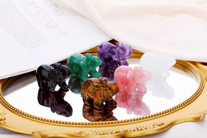 QINJIEJIE 5PCS Elephant Decor Amethyst Statue Crystals Rose Quartz Green Aventurine Opal Tiger Eye Cute Desk Stones Decoration Room Office Decor Statue Pocket Spiritual Gem Gifts for Women 1.5"