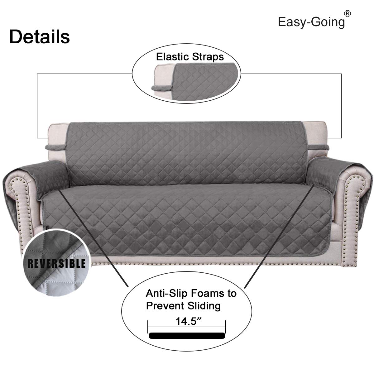 Easy-Going Chair Sofa Slipcover Reversible Sofa Cover Water Resistant Couch Cover Furniture Protector Cover with Elastic Straps for Pets Kids Children Dog Cat (Chair, Gray/Light Gray)