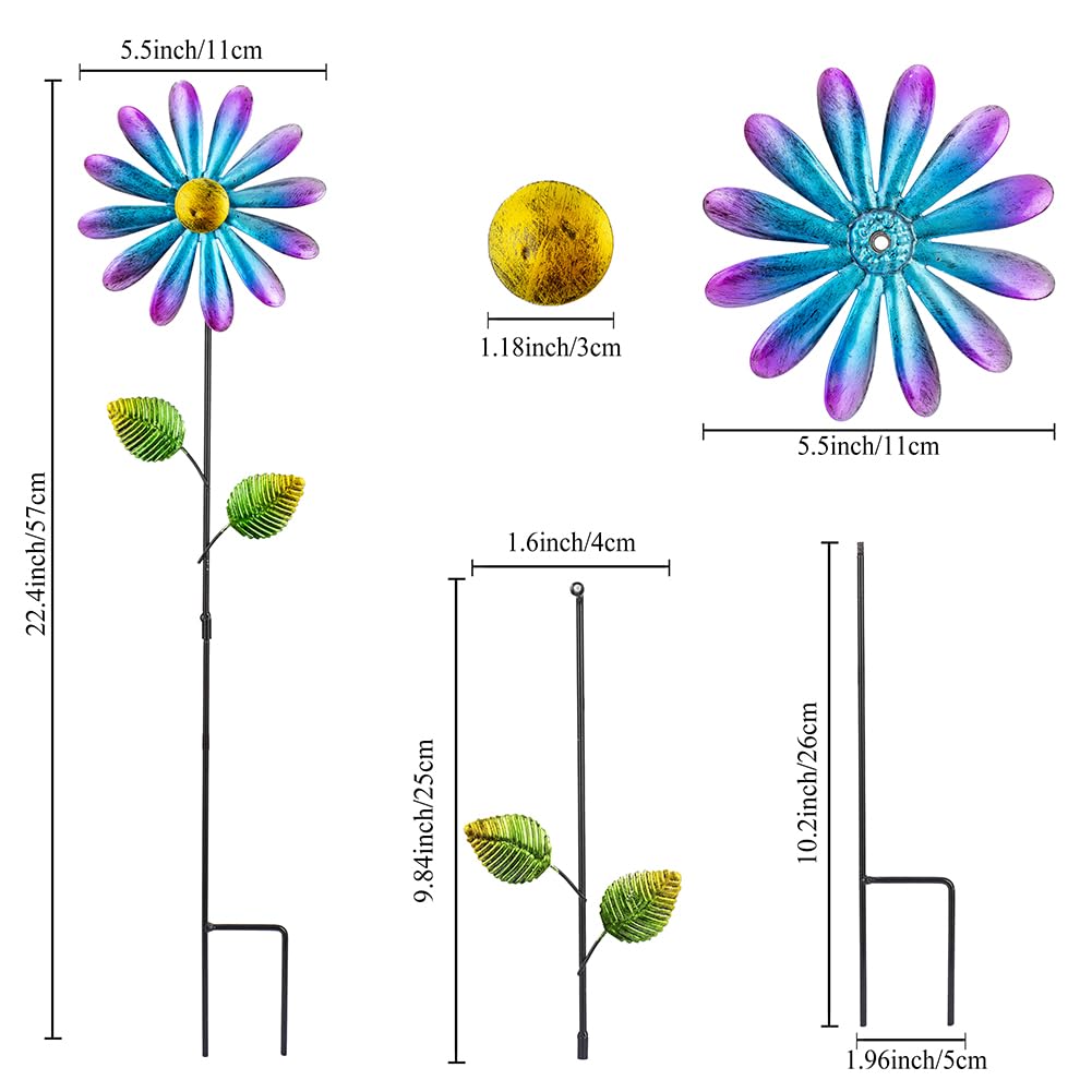 DREAMYSOUL 4 Packs Metal Flowers Wind Spinners Outdoor, Pinwheel Decorative Garden Stakes, Metal Small Wind Spinner for Yard and Garden Decor